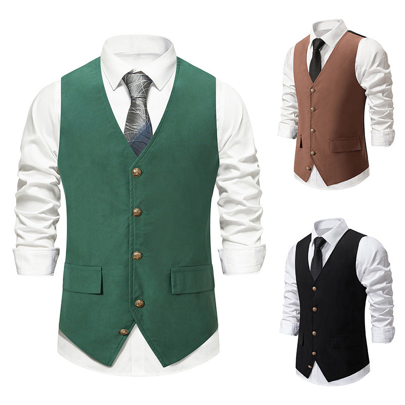 Autumn And Winter Suit Vest Man Retro European Single-breasted Casual