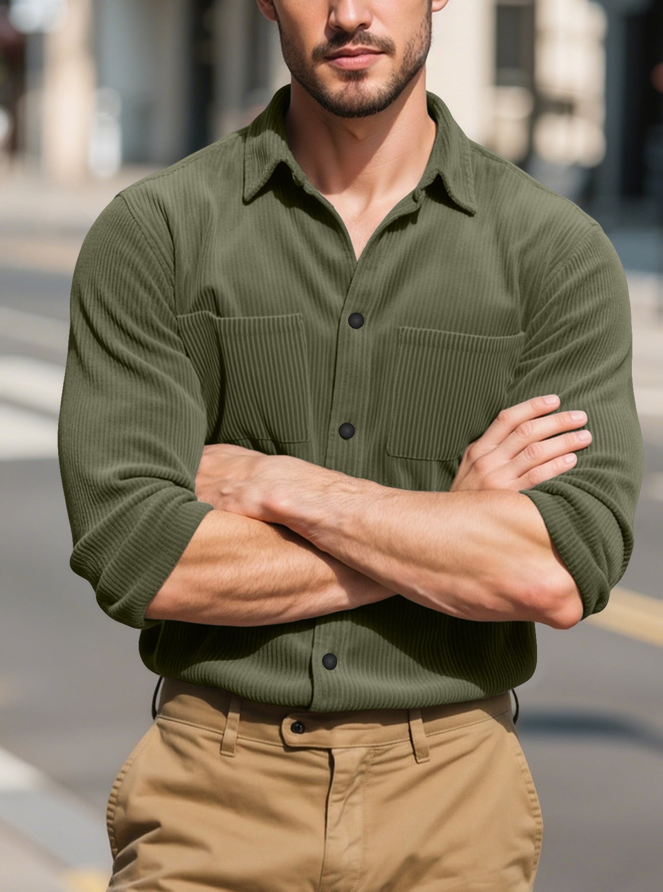 Fashion Long Sleeve Shirt Casual Lapel Corduroy Jacket Slim Fit Jacket