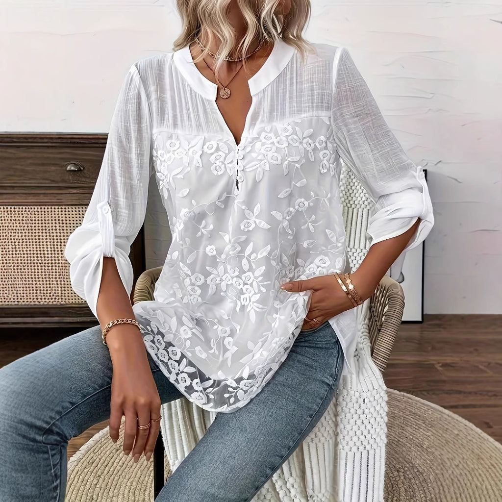 European And American-style Lace-patch Casual Pullover Shirt