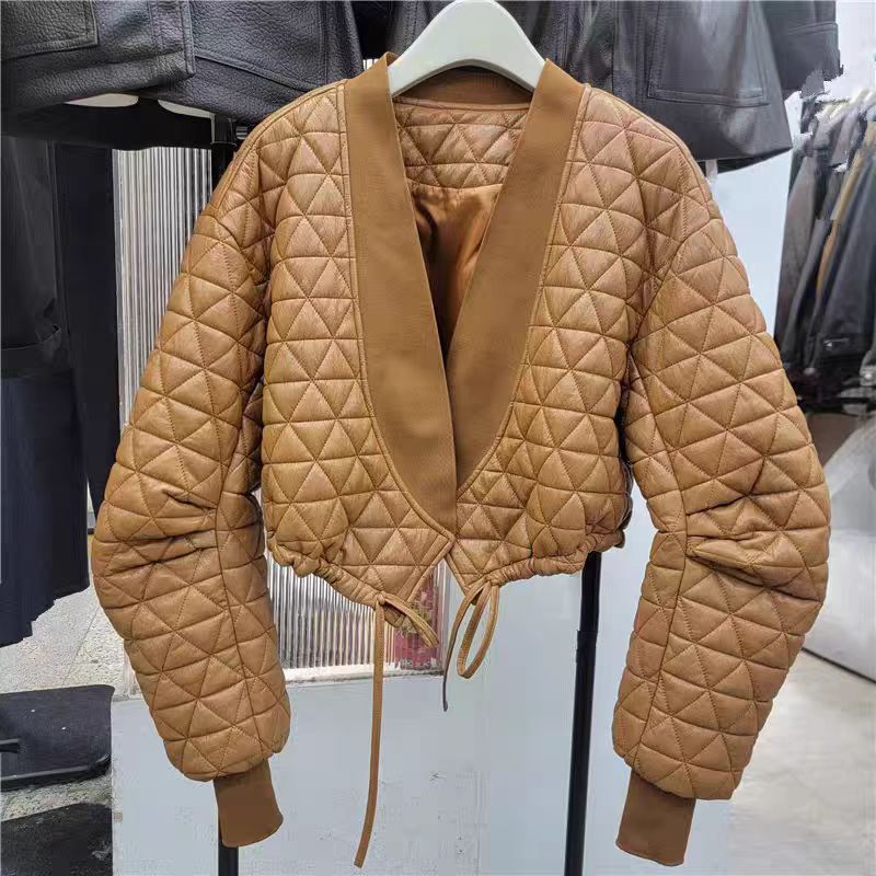 Short Quilted Leather Motorcycle Jacket Women