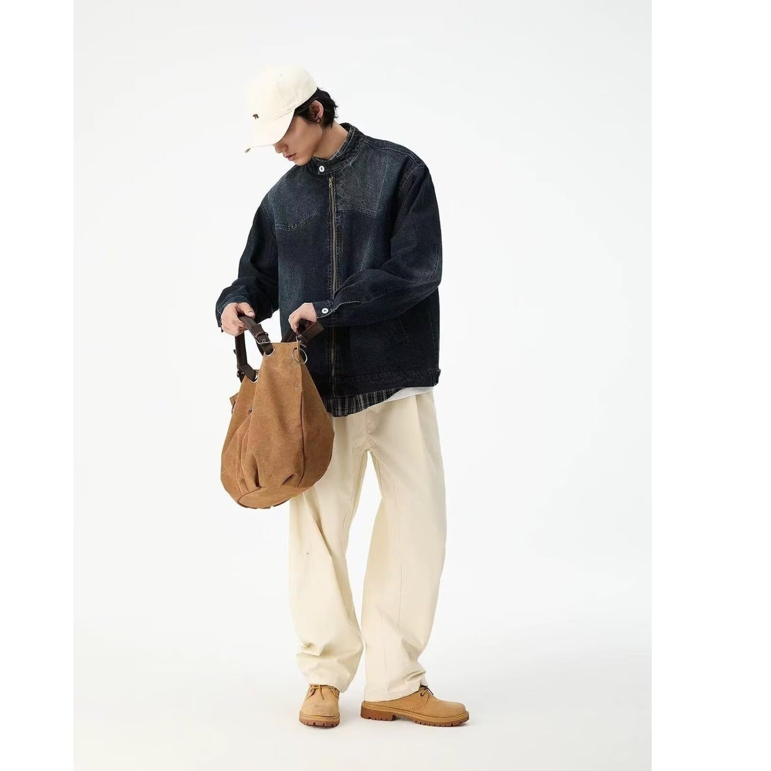 Men's Washed Vintage Denim Jacket For Spring And Autumn