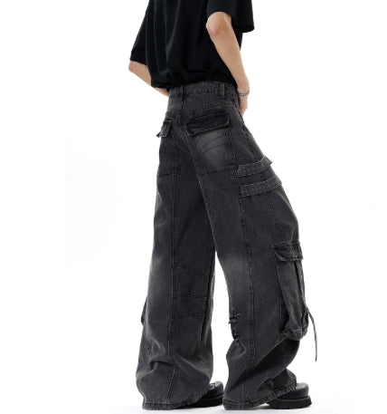 American Heavyweight Deconstructed Ribbon Cargo Jeans For Men And Women