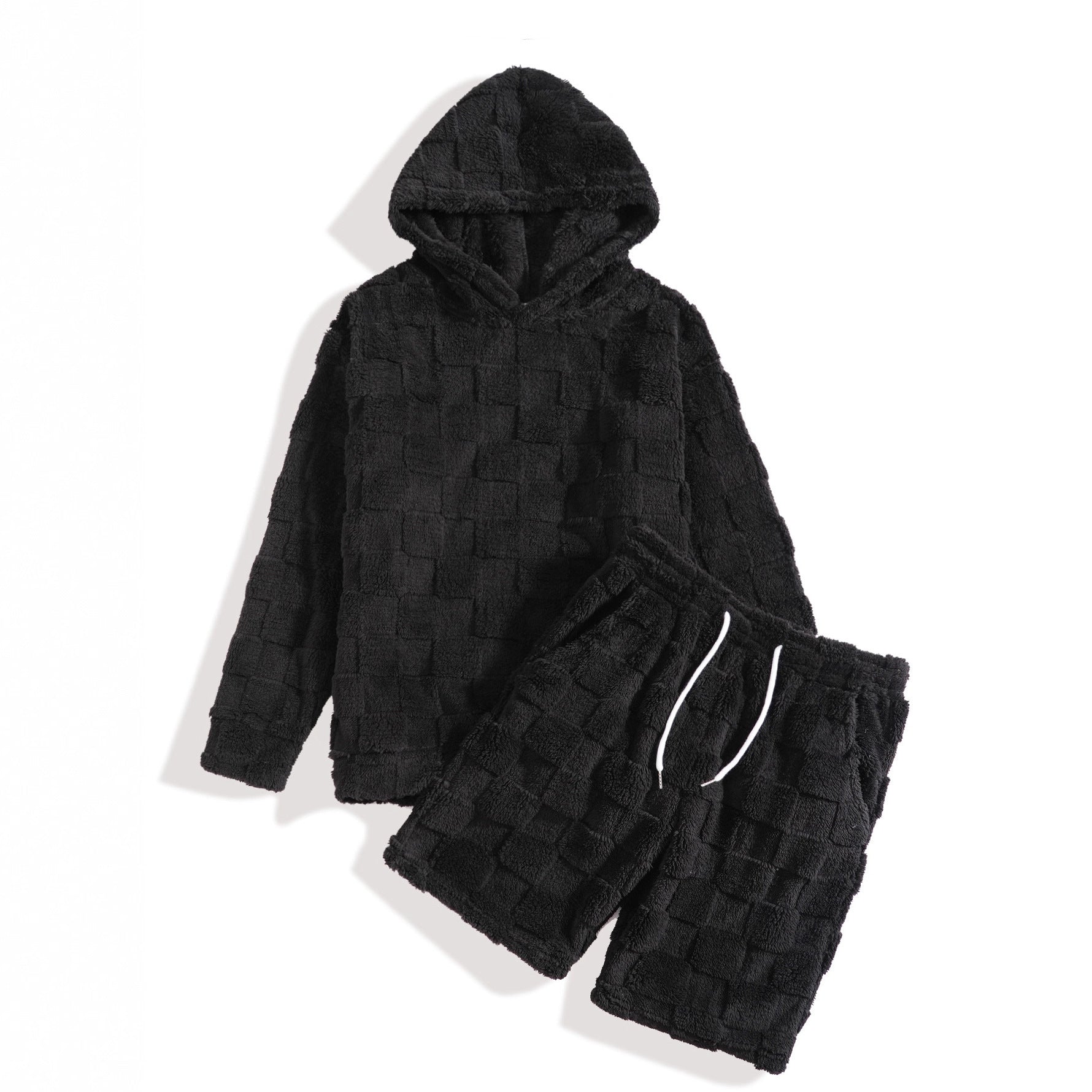 Men's Slim-fit Crew-neck Long-sleeve Shorts Plaid Two-piece Set