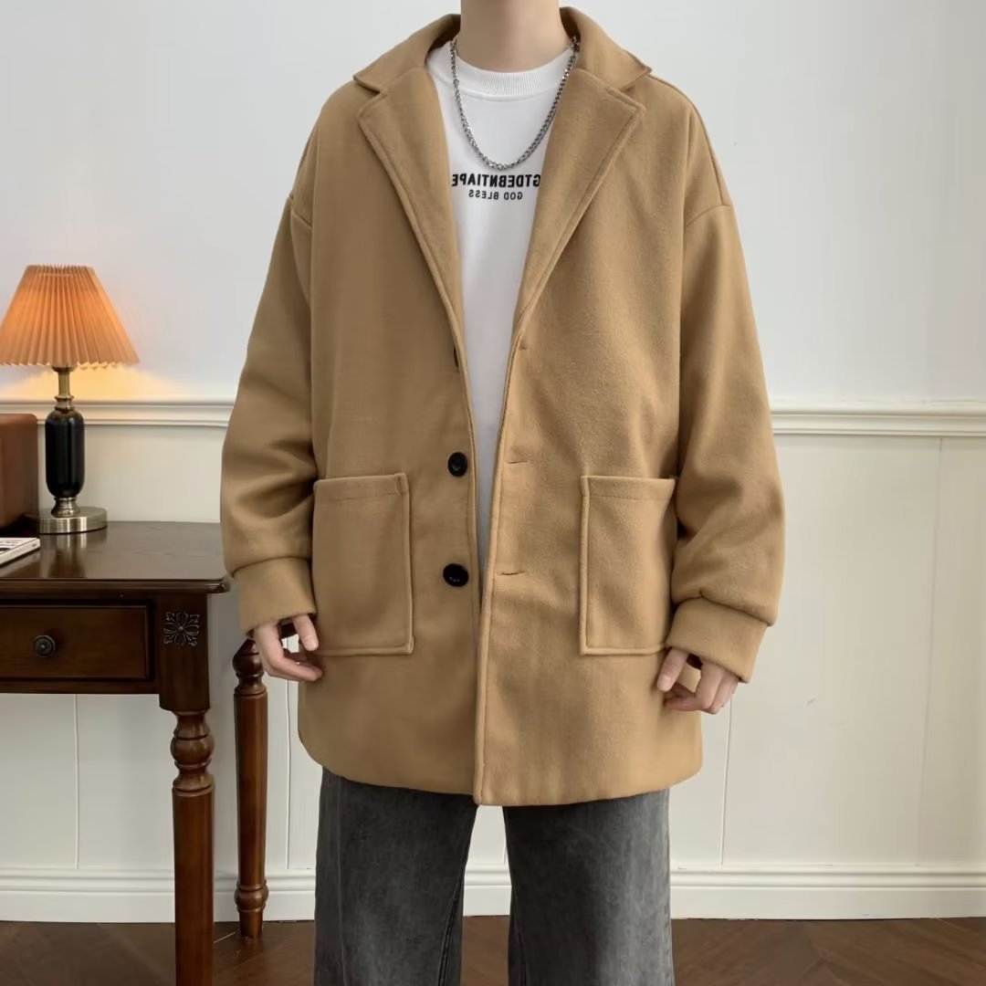 Autumn And Winter Men's Mid-length Extra Loose Woolen Coat Outerwear Plus Cotton