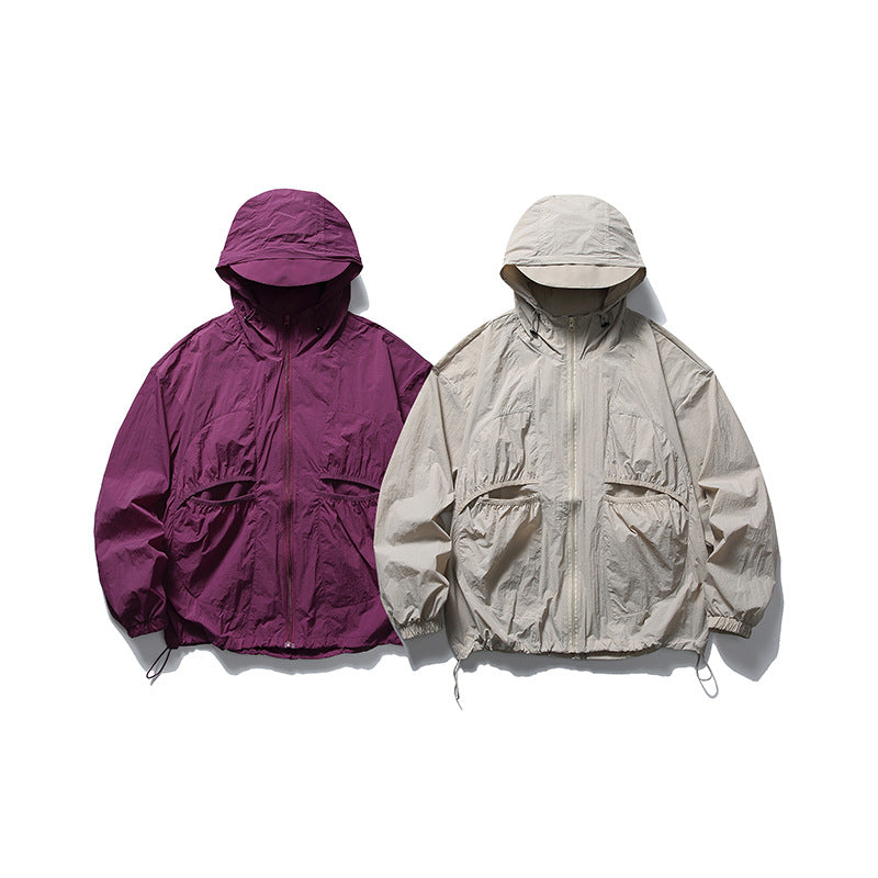 Outdoor Sun Protection Ice Silk Hooded Wind Shield Neutral Loose Coat