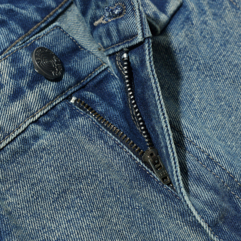 Lightning Texture Frayed Washed Wide-leg Jeans