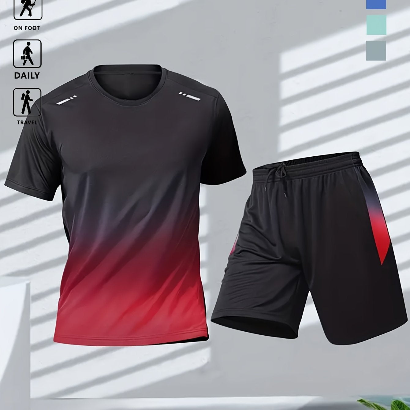 Gradient Motion Fitness Wear Summer Casual Set Short Sleeve Shorts