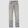 Men's Street Fashion Elastic Diamond Denim Straight-leg Pants