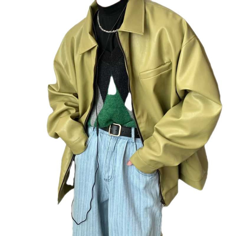 Leather Tide New Loose Type Lazy Solid Color Casual Men