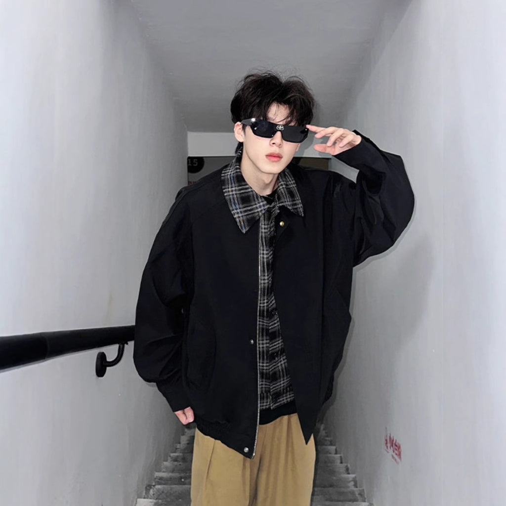 Men's Springautumn Maillard Outfit Fake Two-piece Jacket