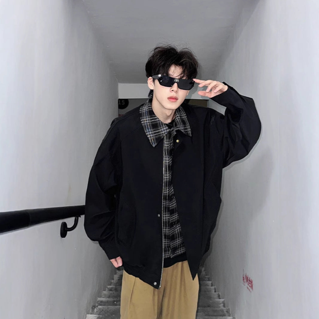 Men's Springautumn Maillard Outfit Fake Two-piece Jacket