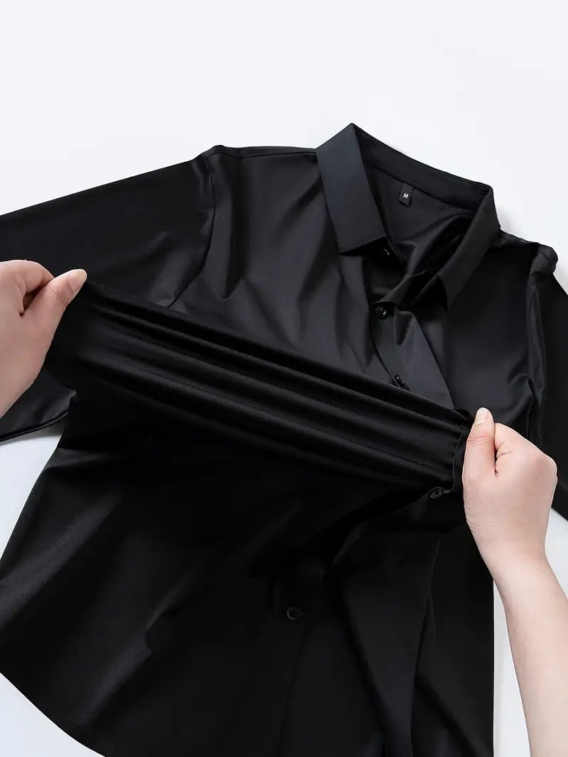 Seamless, Highly Elastic, Long-Sleeve, Wrinkle-Resistant Plus-Size Shirt For Men