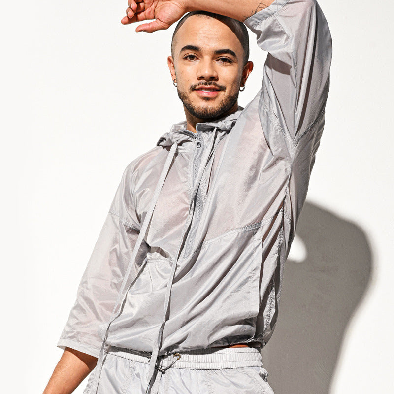 Semi-transparent Light Gray Sexy Mid-sleeve Coat