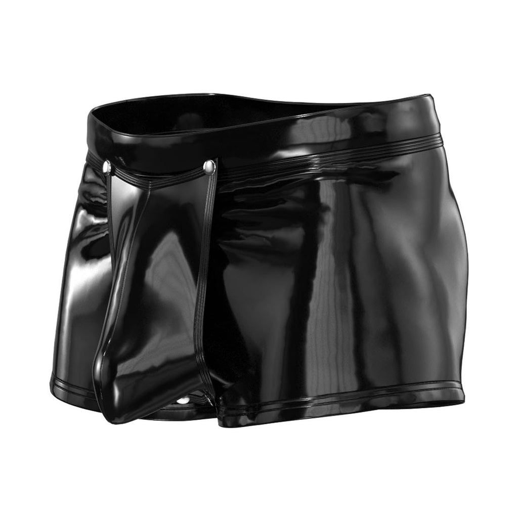 Men's PVC Shiny Leather Boxer Briefs With Open Crotch