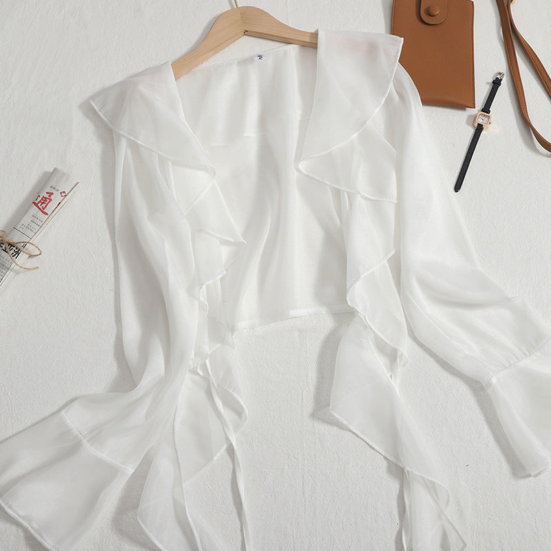 Womens Light Weight Summer Ruffled Wrap-style Shawl Or Outerwear