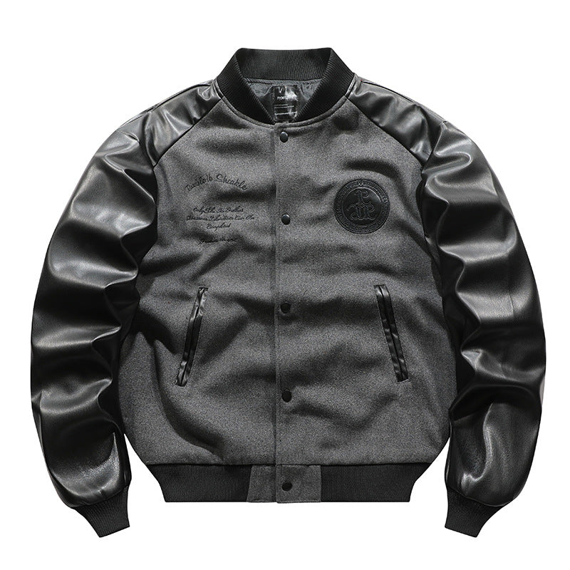 American Retro Woolen Coat Stitching Embroidered Flight Jacket