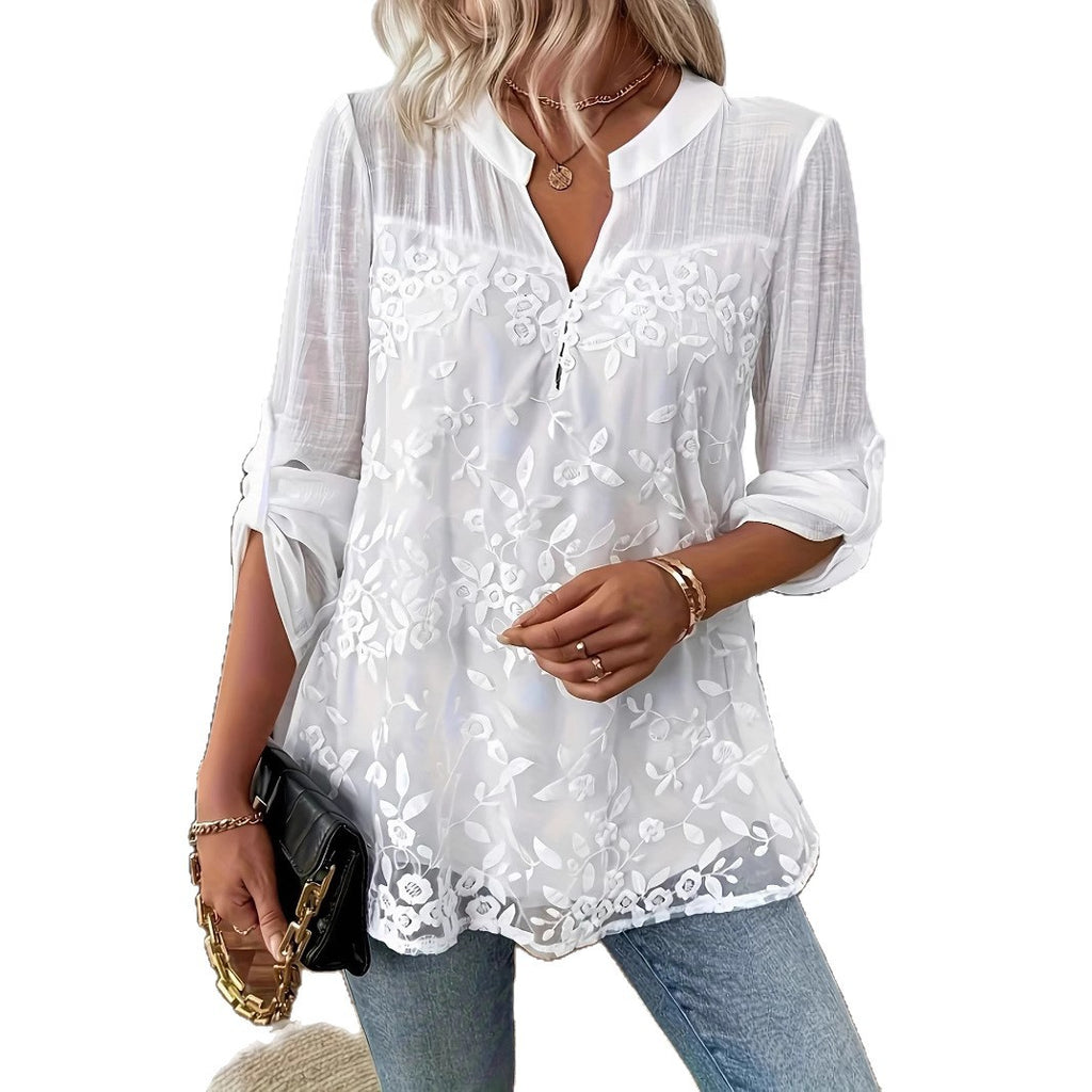 European And American-style Lace-patch Casual Pullover Shirt