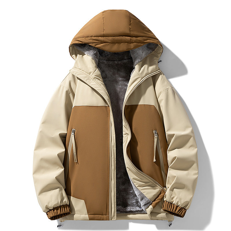 Retro Patchwork Hit Loose Casual Hooded Jacket