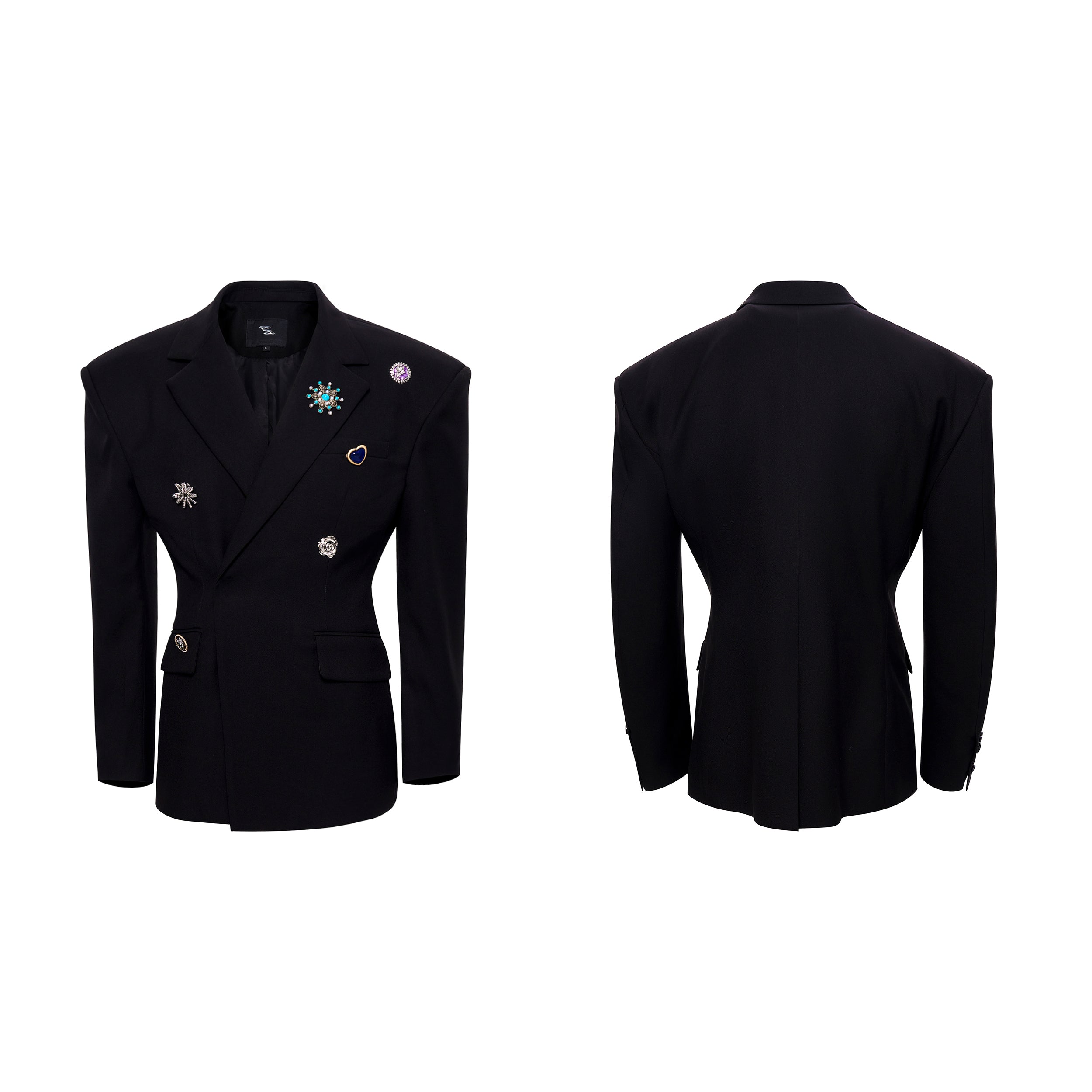 High-grade Light Luxury Metal Brooch Men's Tight Waist Crisp Wool Suit