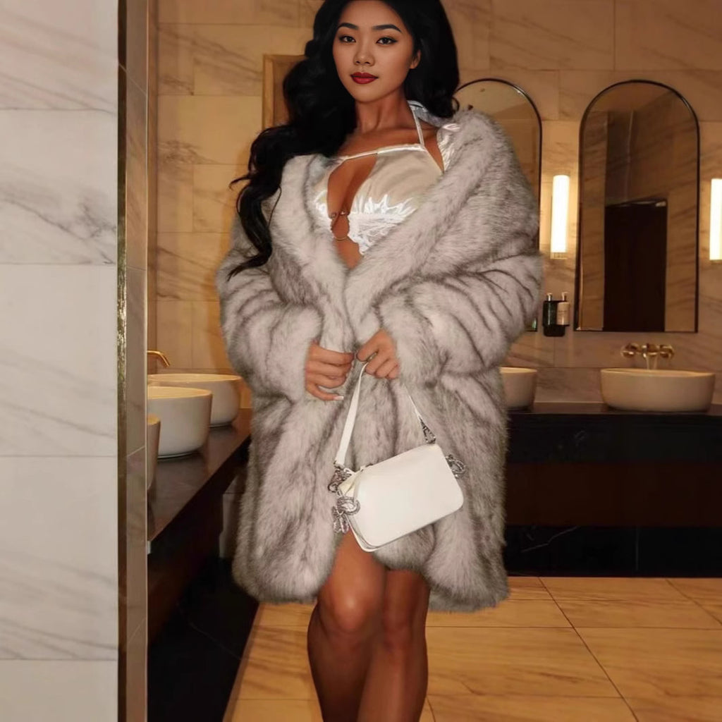 European And American Autumn And Winter Women's Fur Collar Artificial Fur Faux Fur Coat