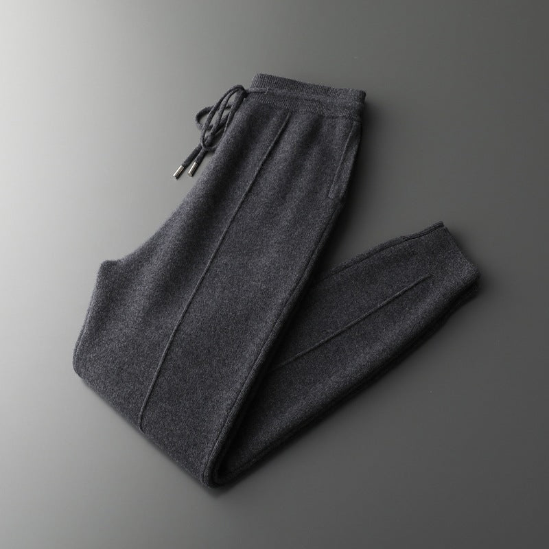 Men's Wool Mid-Seam Knitted Warm Cuffed Pants For Spring And Autumn Business Casual Wear