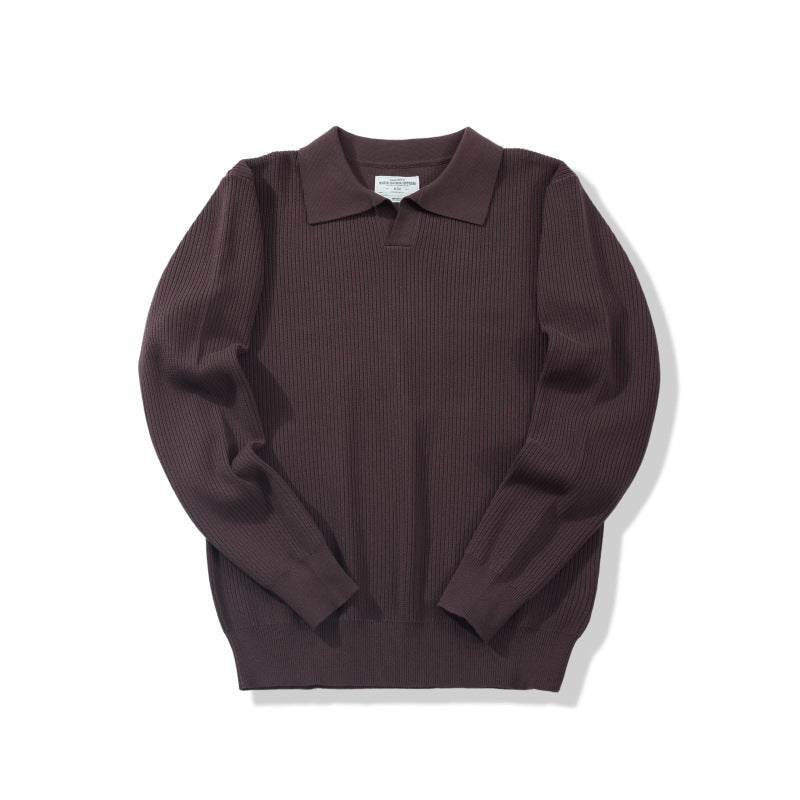 Braid Pattern Pure Cotton Lapel Thick Knitwear Sweater