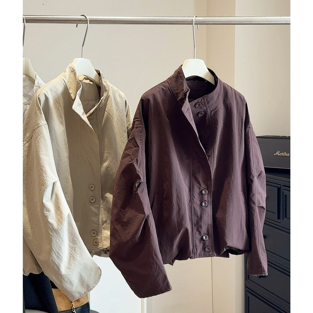 Korean-style Loose Workwear Jacket With Stand-up Collar For Men