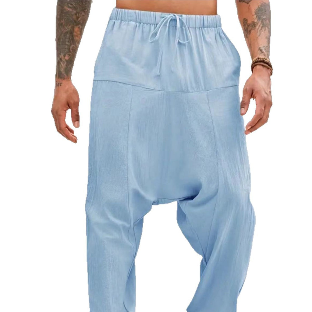 Summer Breathable Cuffed Pants Beach Straight-leg Pants Solid Color