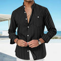 Men's Linen Fashion Shirt Striped Stand-up Collar Loose-fitting Breathable Casual