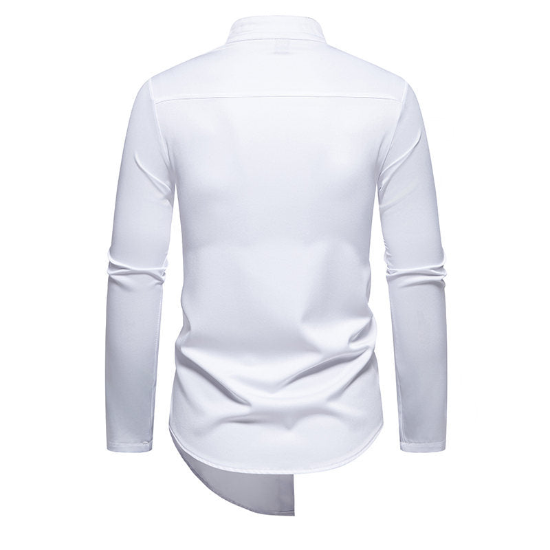 Fashionable Irregular Hem Stand Collar Men's Long-Sleeve Shirt