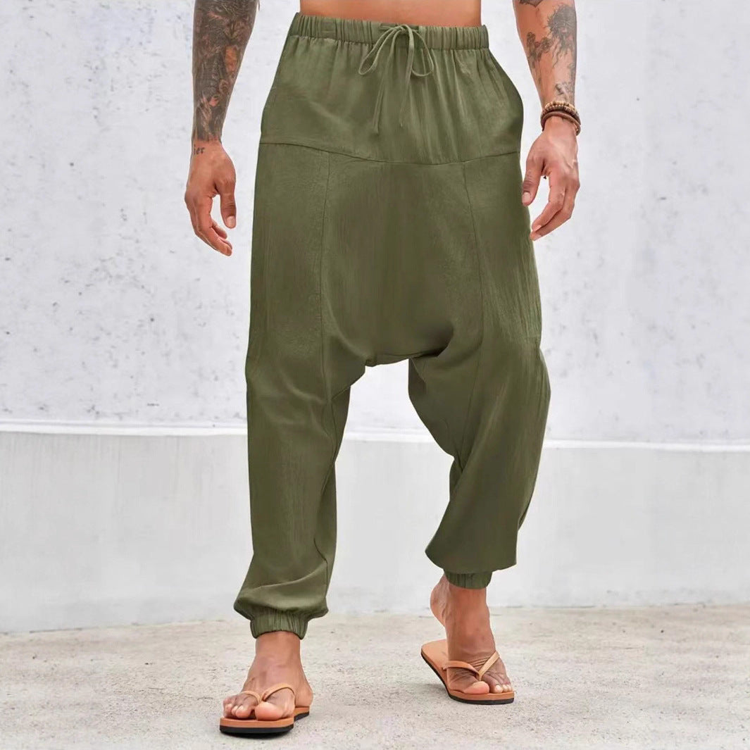 Summer Breathable Cuffed Pants Beach Straight-leg Pants Solid Color