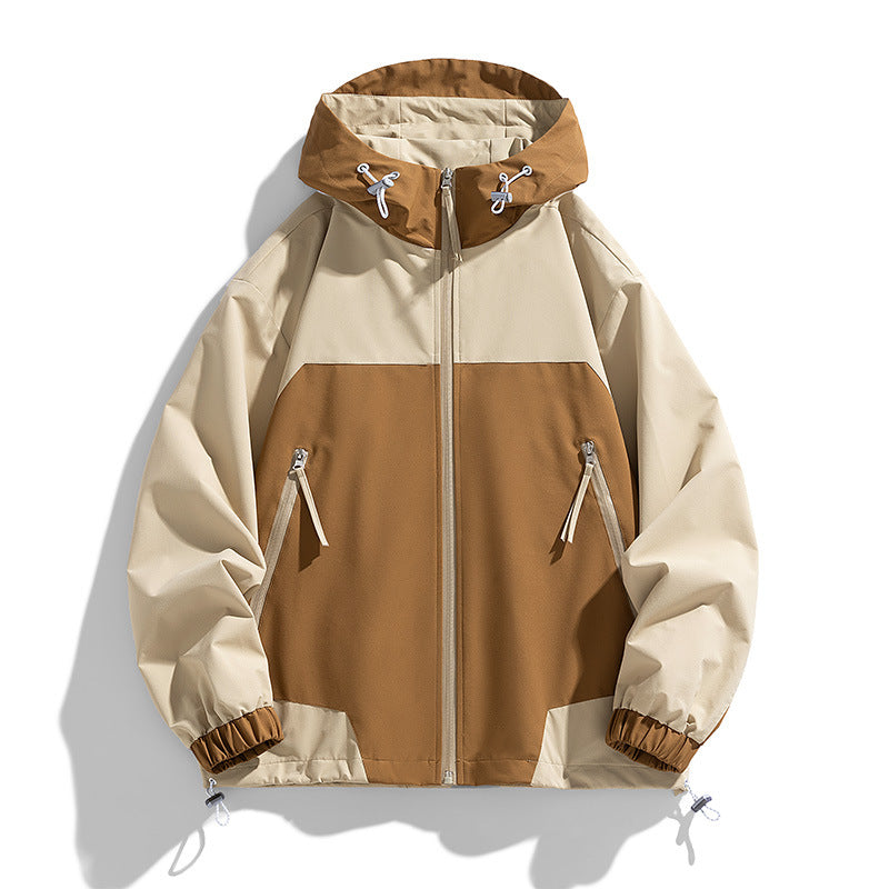 Retro Patchwork Hit Loose Casual Hooded Jacket