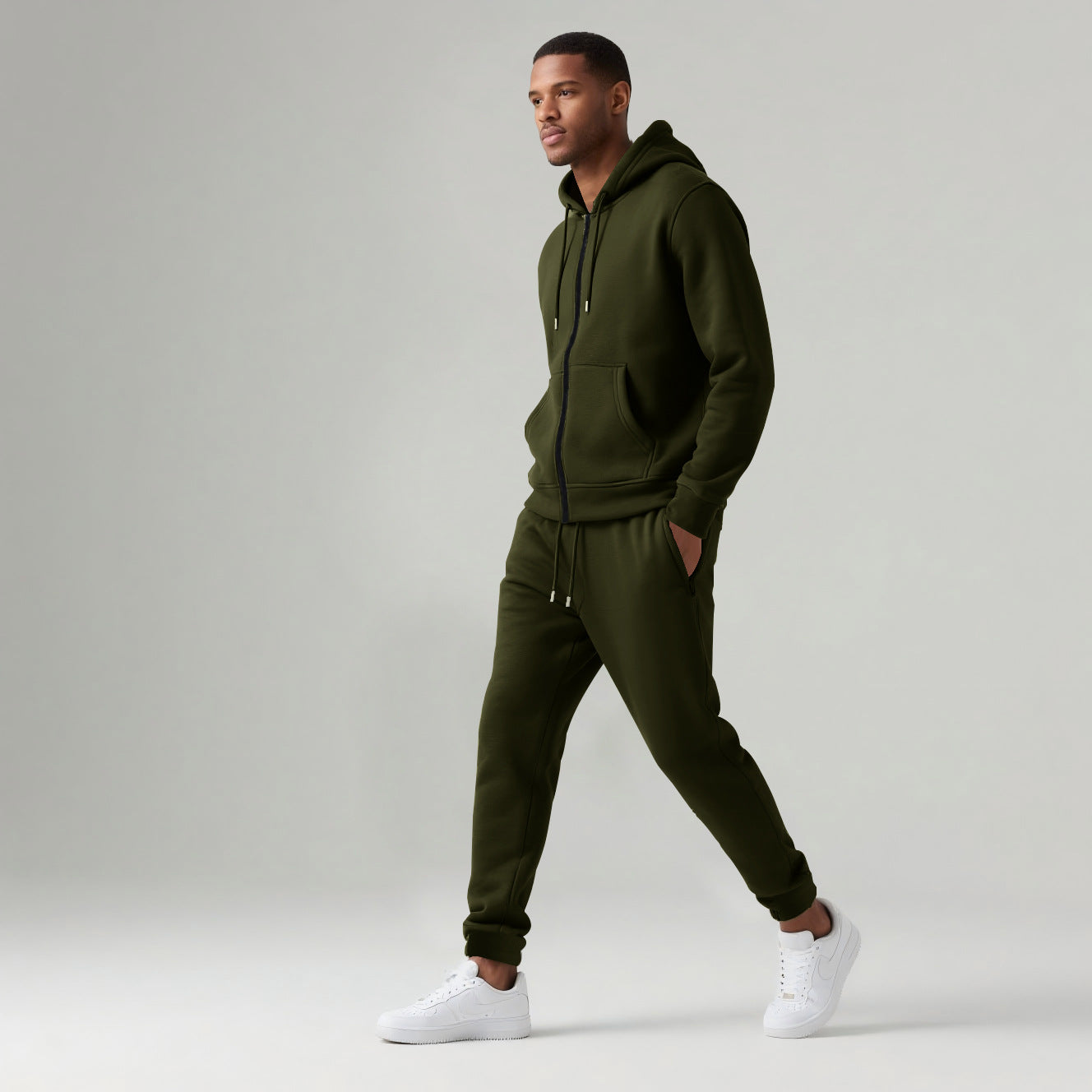 Men's Solid Color Long-sleeve Long Pants Hooded Sportswear Set