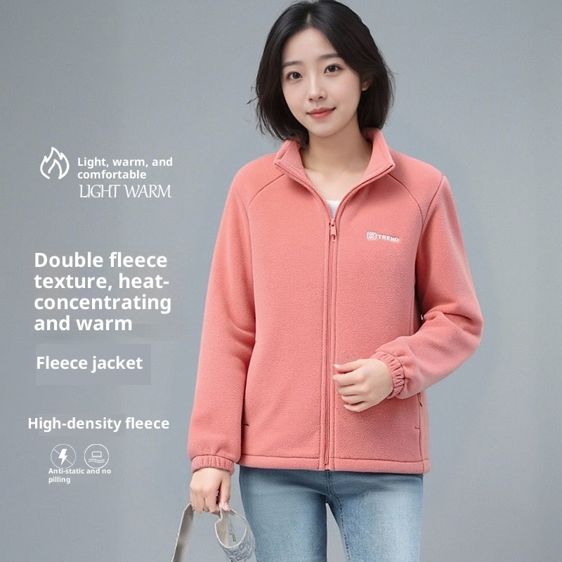 Fleece-lined Polar Fleece Jacket Warm Stand Collar Cardigan
