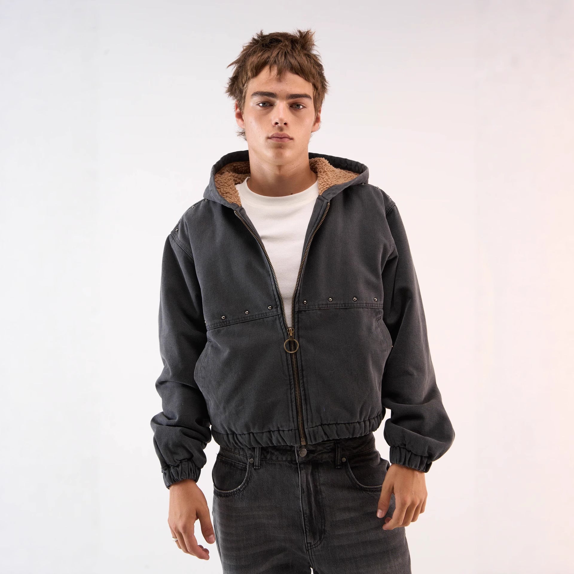 Fleece-lined Denim Jacket Fashionable Casual Hooded Sweatshirt