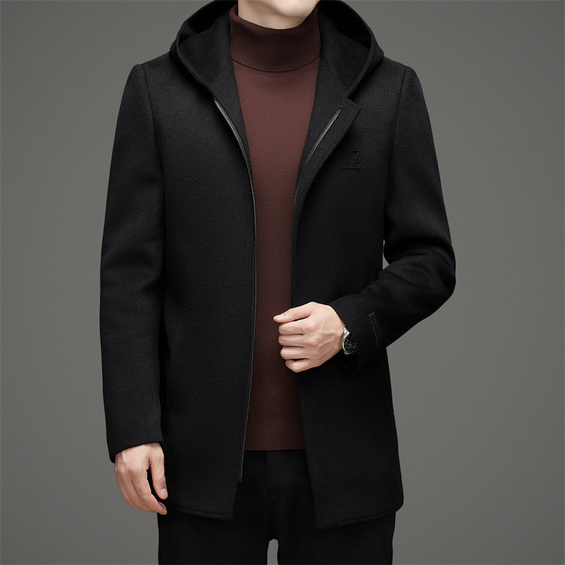 Hooded Reversible Woolen Coat Men's Winter Thickened