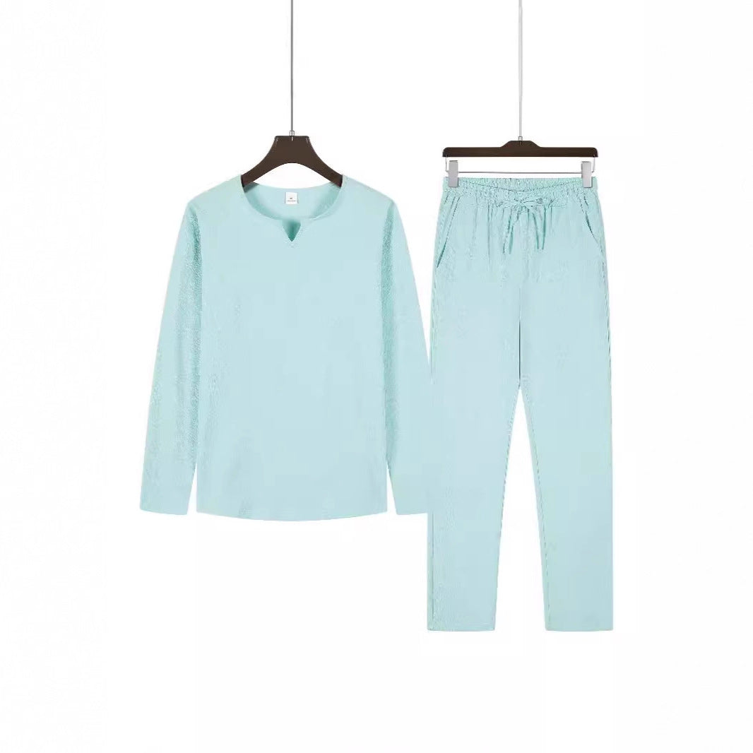 Men's Casual Solid Color Drawstring Waistband Pocket Suit