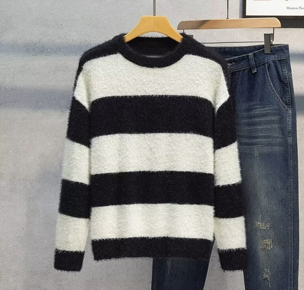 Round Neck Multicolor Design Soft Nuo Sweater Men's Autumn And Winter Lightly Mature Knitwear Loose American Retro Korean Style Coat