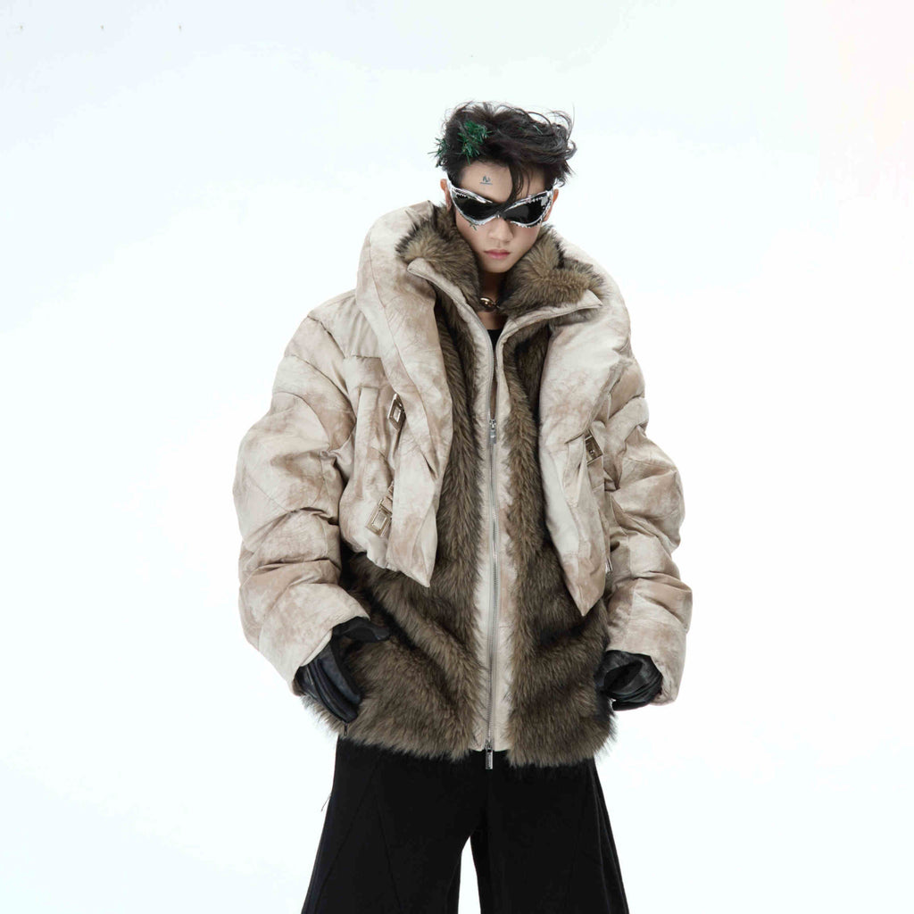 Deconstructing Mountain Carving Fake Two-piece Design Thickened Fur Cotton-padded Clothes