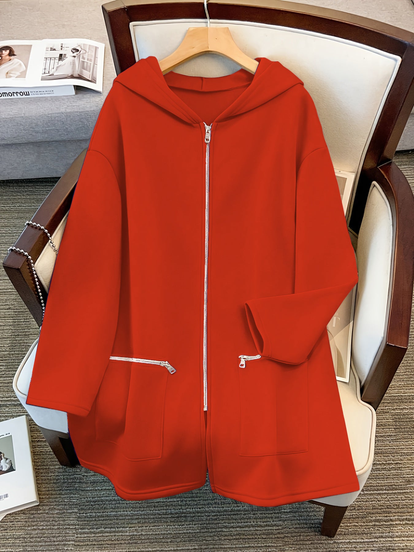 Plus-size Retro-chic Casual Sporty Hoodie For Fallwinter Loose-fitting