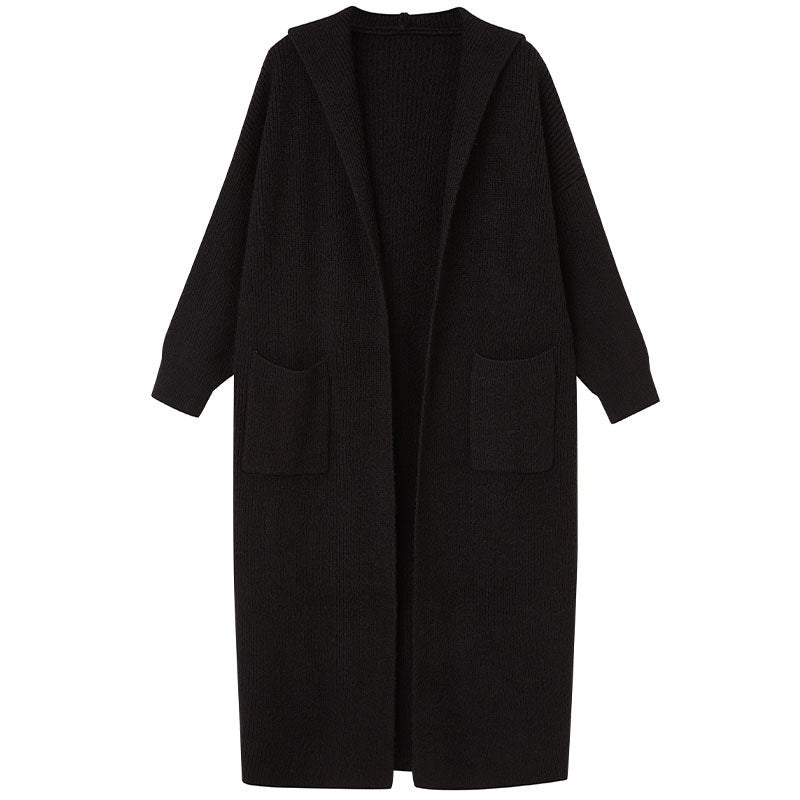 Long Knitted Cardigan Women's Sweater Hooded Trench Coat Coat