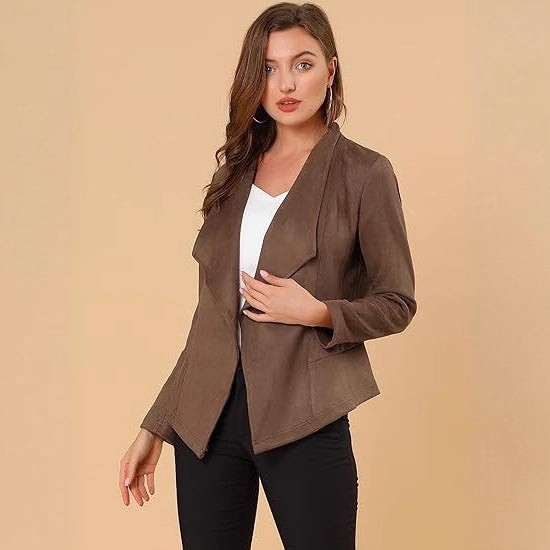 Casual Suede Lapel Long Sleeve Short Coat For Women