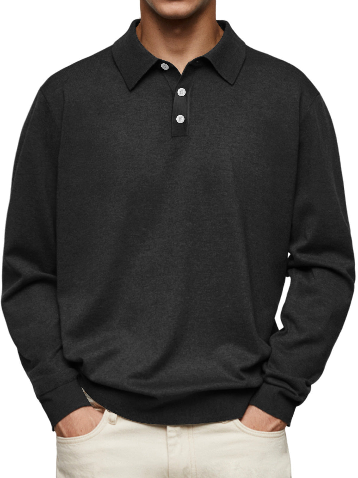 Winter Dralon Long Sleeve V-neck Buttons Men's Casual Jacket Polo Shirt