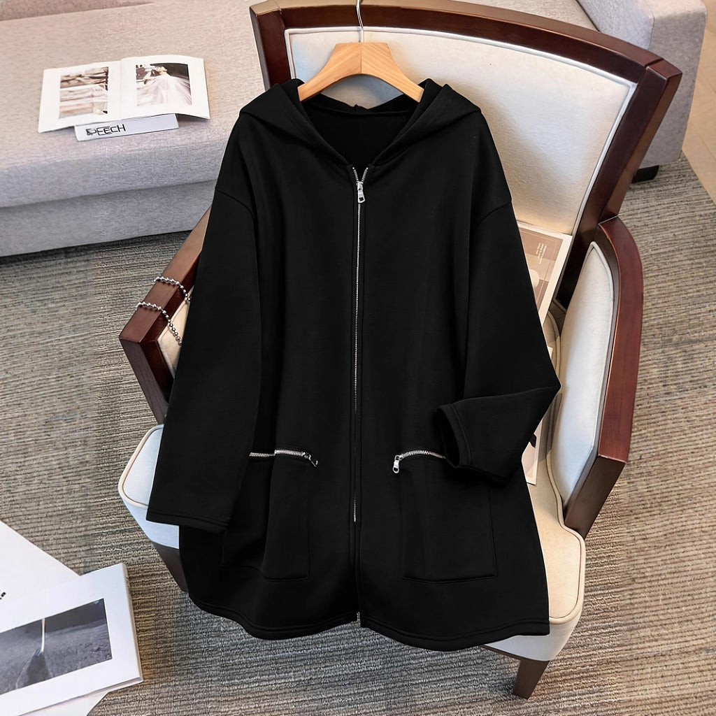 Plus-size Retro-chic Casual Sporty Hoodie For Fallwinter Loose-fitting