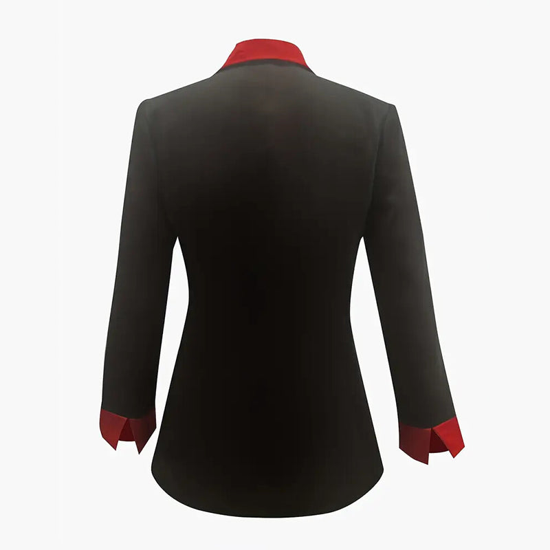 Women's Classic Notch Lapel Blazer, Double-Breasted Long Sleeve Jacket With Color-Block Waist Definition
