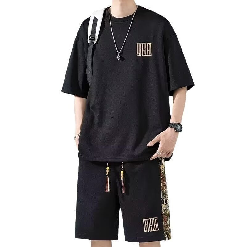 Waffle Embroidery Summer Loose All-match Short Sleeve Two-piece Set