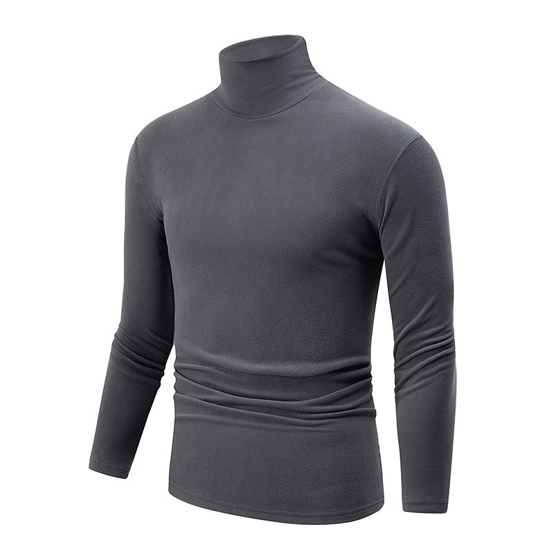 Autumn And Winter Men's Solid Color Versatile High-neck Base Layer Casual Fleece Top