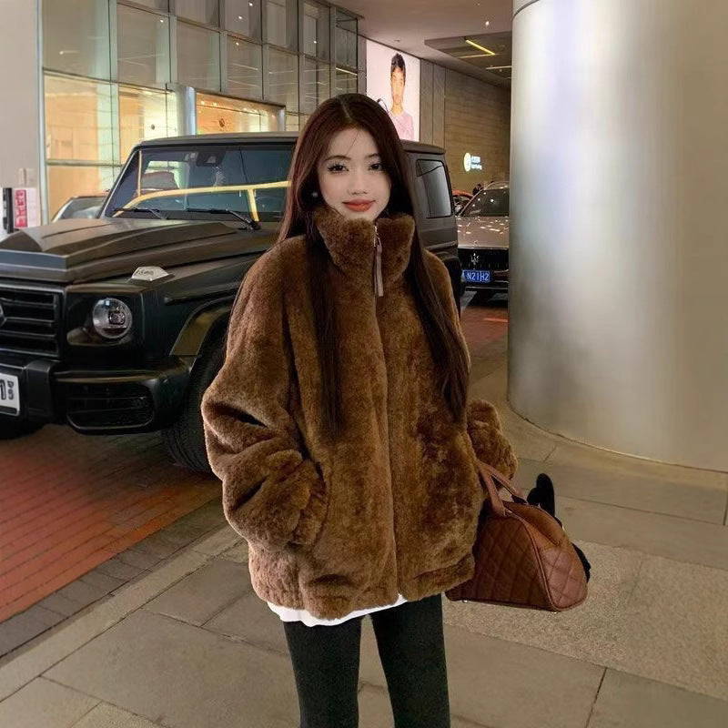 Loose Fluffy Thickened Petite Women's Coat