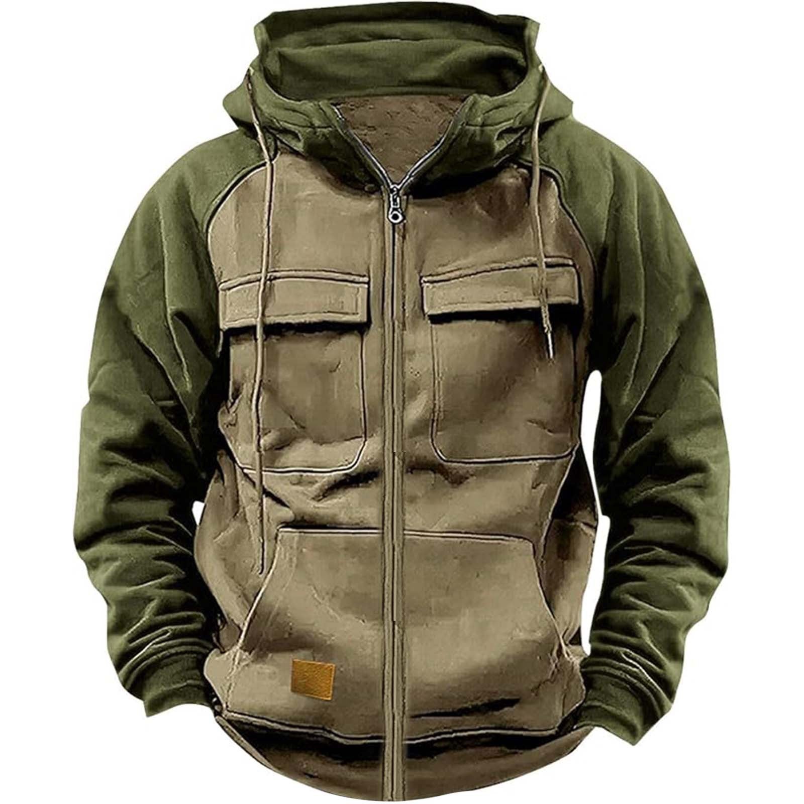 Men's Hooded Solid Color Youth Sports Multi-pocket Patch Hoodie