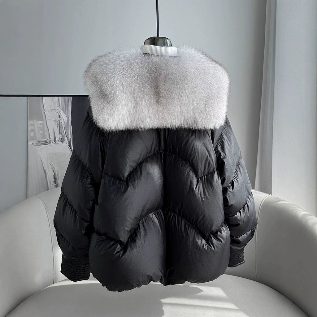 Polyester Women's Loose Thick Cotton Coat With Fur Collar